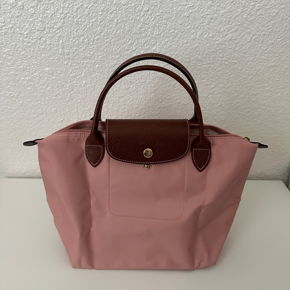 Longchamp LePliage small pink top handle bag